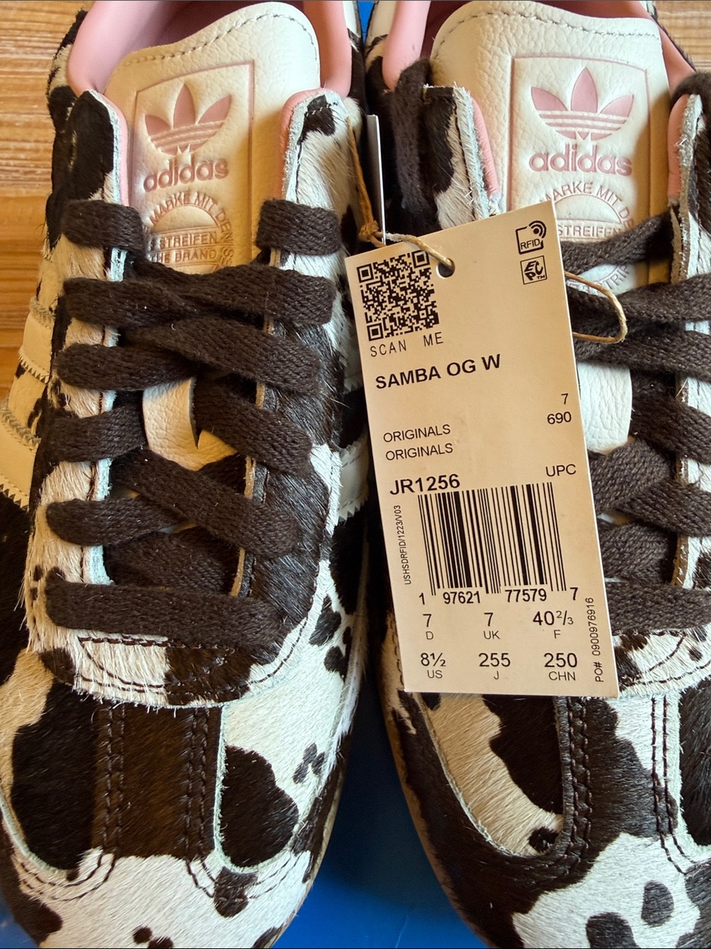 adidas Women’sSamba Sneakers in Cow Print with Pink Lining - Picture 4 of 9